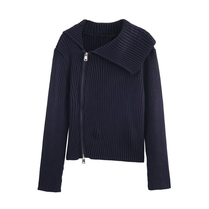 Knit jacket for women with wide collar and asymmetrical zipper Lune London