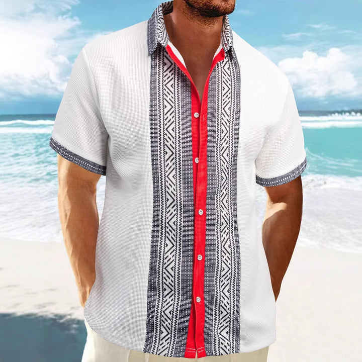 Casual short-sleeve shirt for men with geometric pattern and breathable texture Lune London