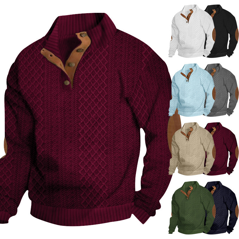 Knitted sweater for men with innovative high collar and modern leather applications Lune London