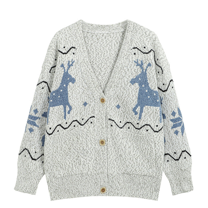 Ladies Comfortable Pullover with Reindeer Pattern and Pockets Lune London