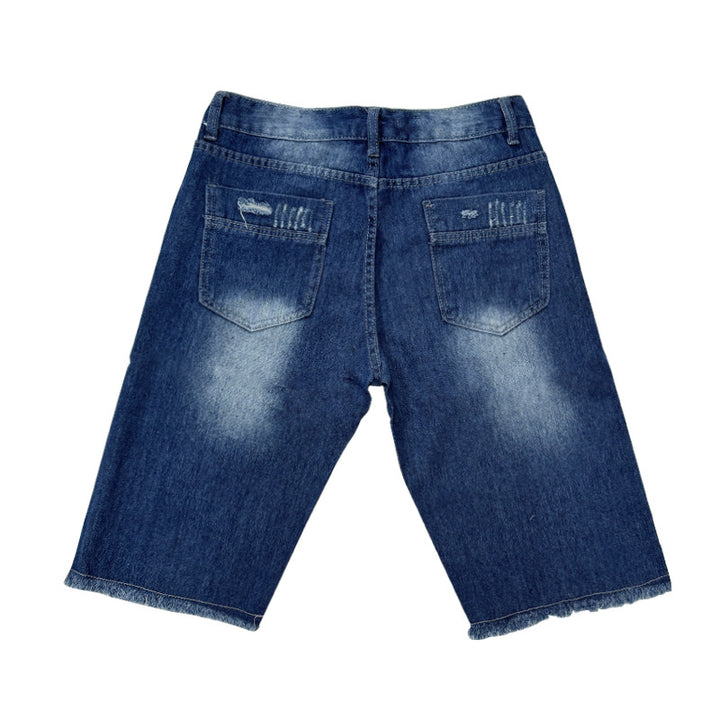 Men's Destroyed Denim Shorts with Irregular Hem and Fashionable Ripped Details Lune London