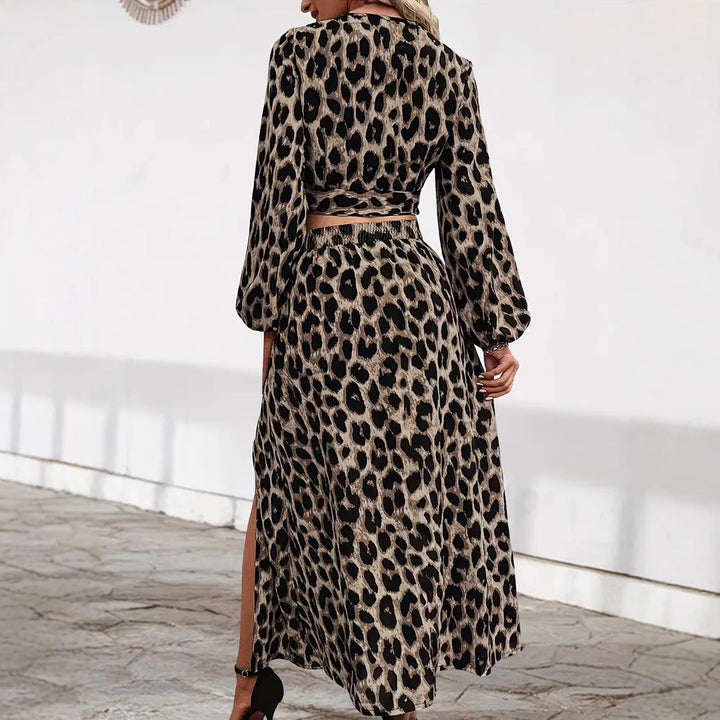 Maxi dress for women with wrapped top and attractive leopard pattern Lune London