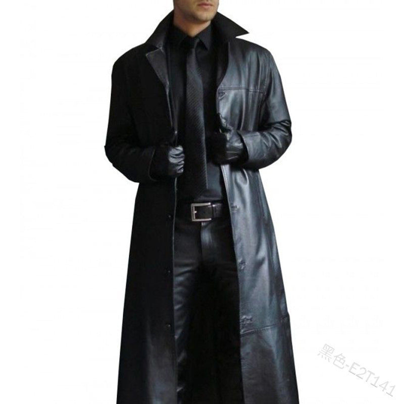 Men's Long Vegan Leather Trench Coat