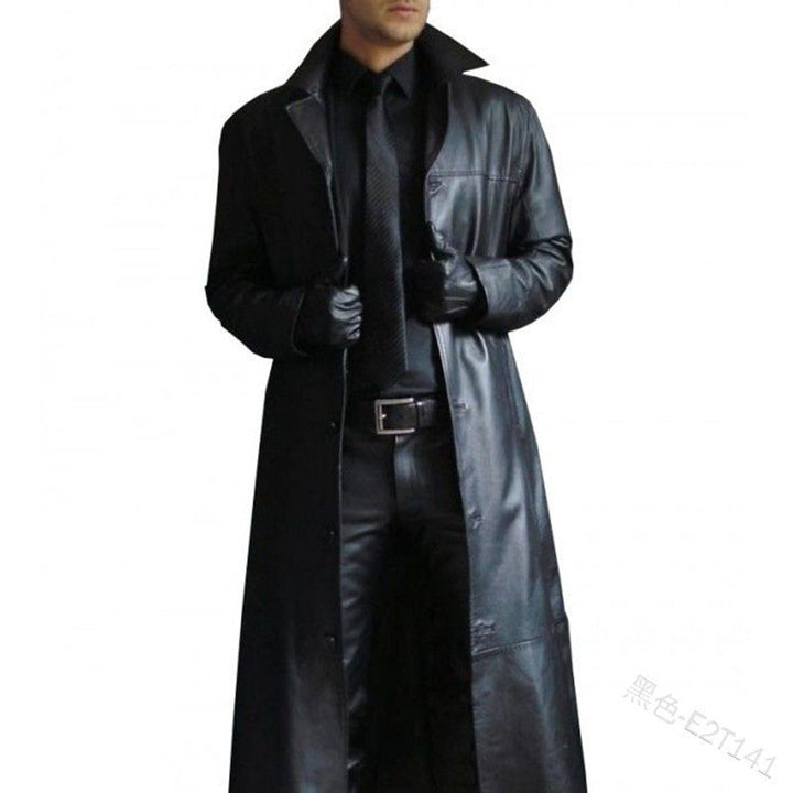 Men's Long Vegan Leather Trench Coat