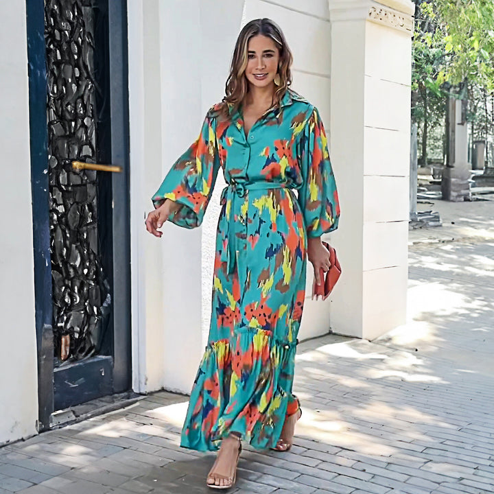 Women's maxi dress with floral effects and elegant fit