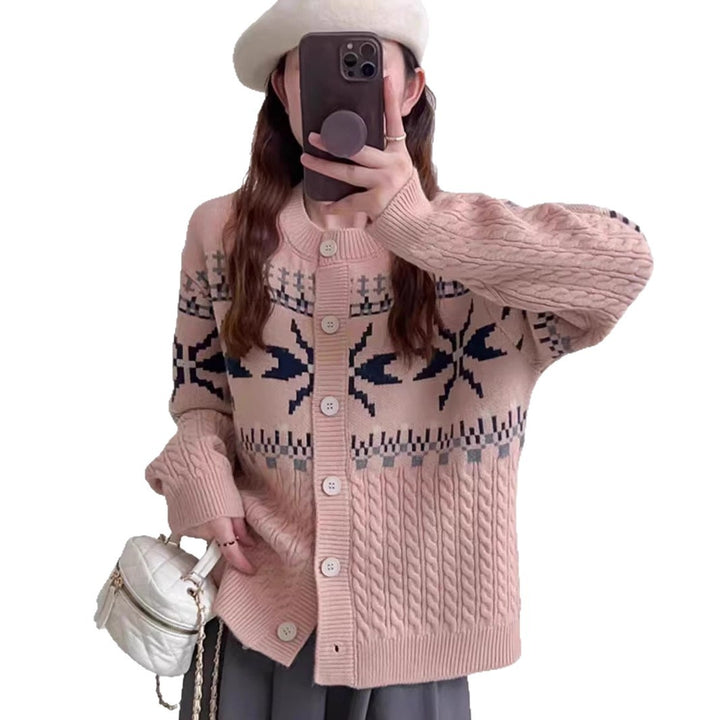 Women's knitted jacket with traditional patterns and large buttons Lune London