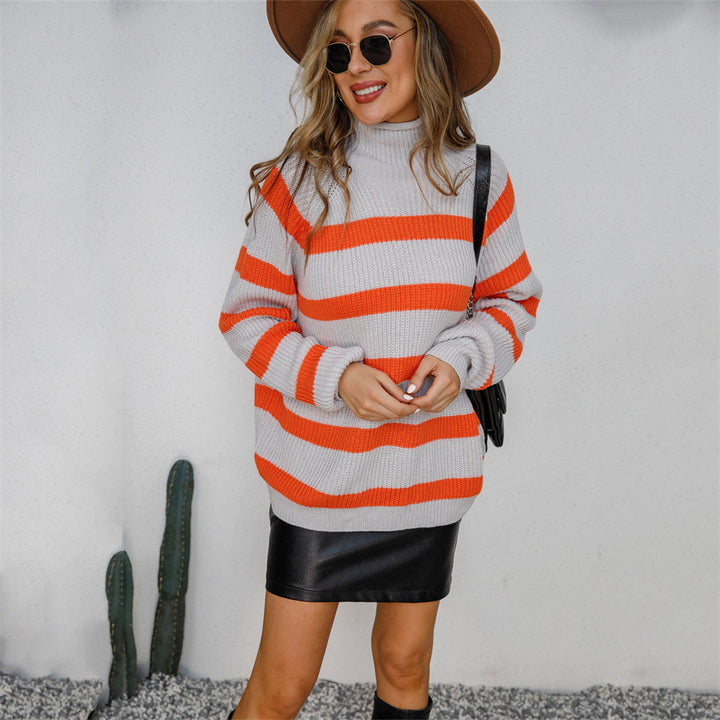Pull à col roulé décontracté pour femmes avec des motifs rayés à la mode et coupe oversized Chic & Stil