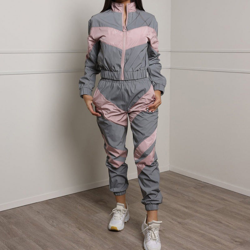 Ensemble de survêtement pour femmes avec un design à blocs de couleur tendance et une taille élastique Chic & Stil