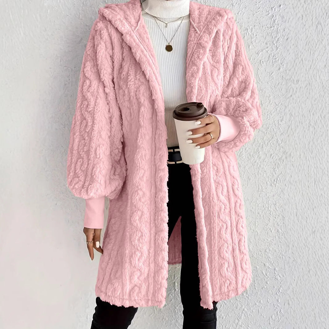 Trendy long jacket for women with hood and texture Lune London