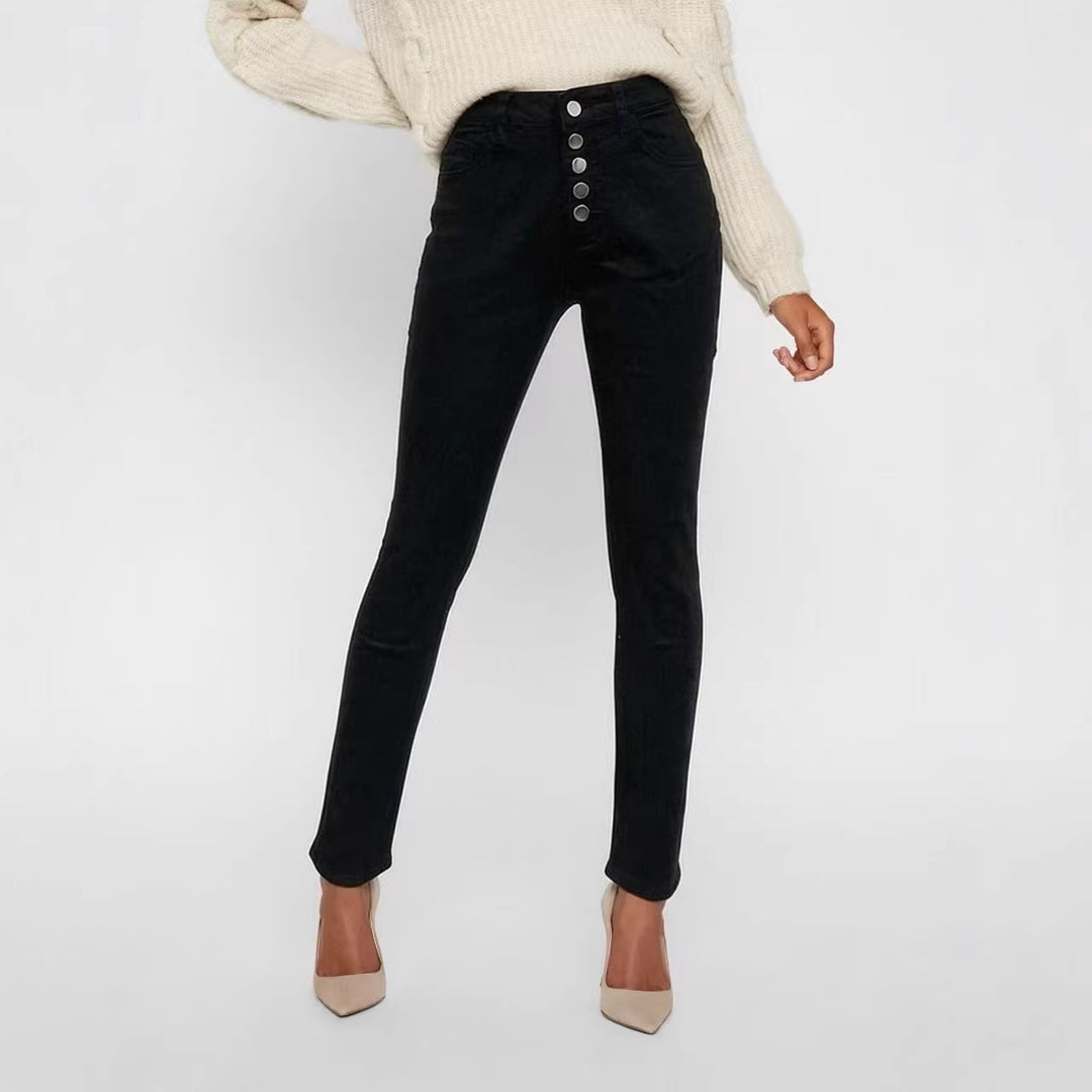 Women's Slim-Fit Jeans with Elegant Button Placket and High Waist Lune London