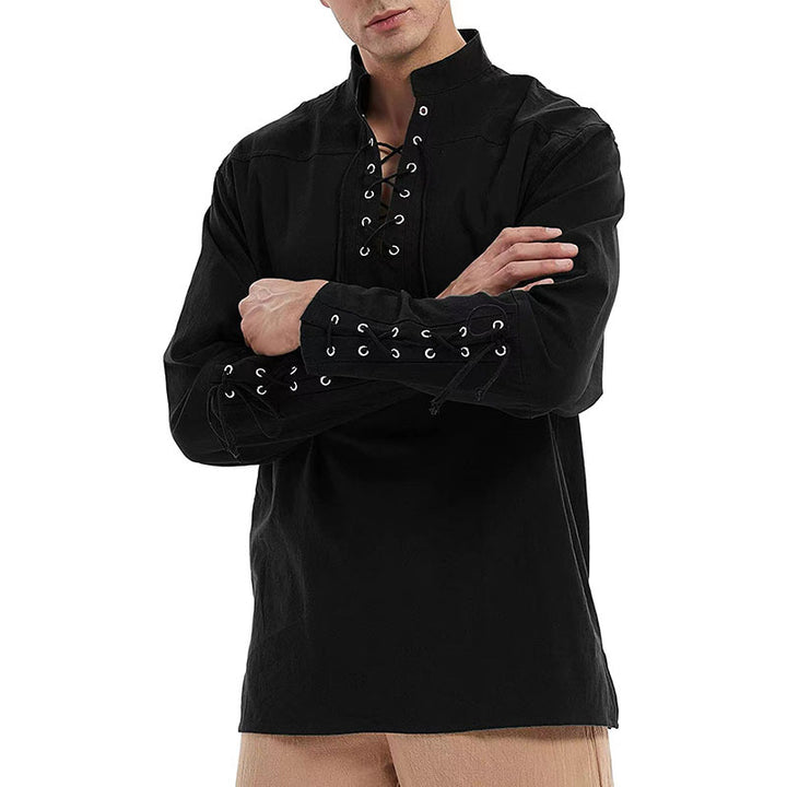 Men's long sleeve shirt with trendy laces and contrasting seams Lune London