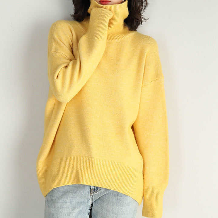 Women's Oversized Turtleneck Sweater with Ribbed Texture Lune London