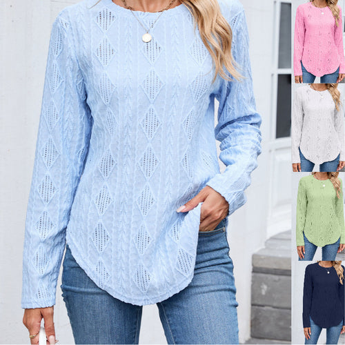 Long sleeve women's blouse with a textured design and a curved hem Lune London
