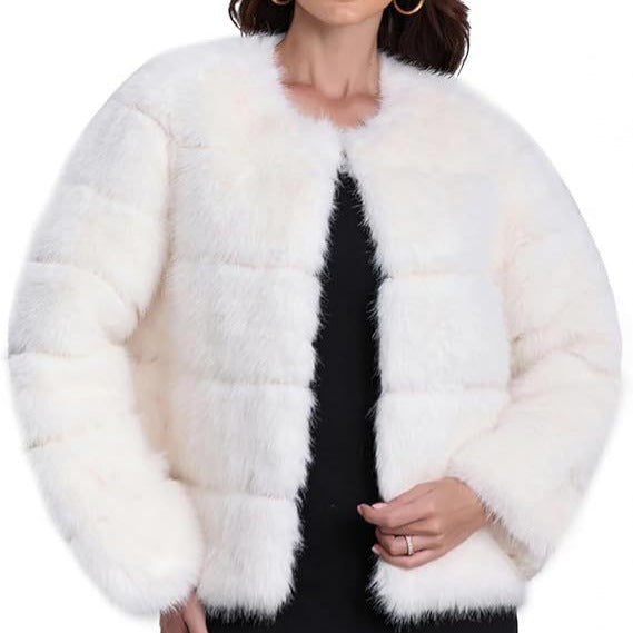 Women Fashion Faux Fur Jacket with Textured Design Lune London