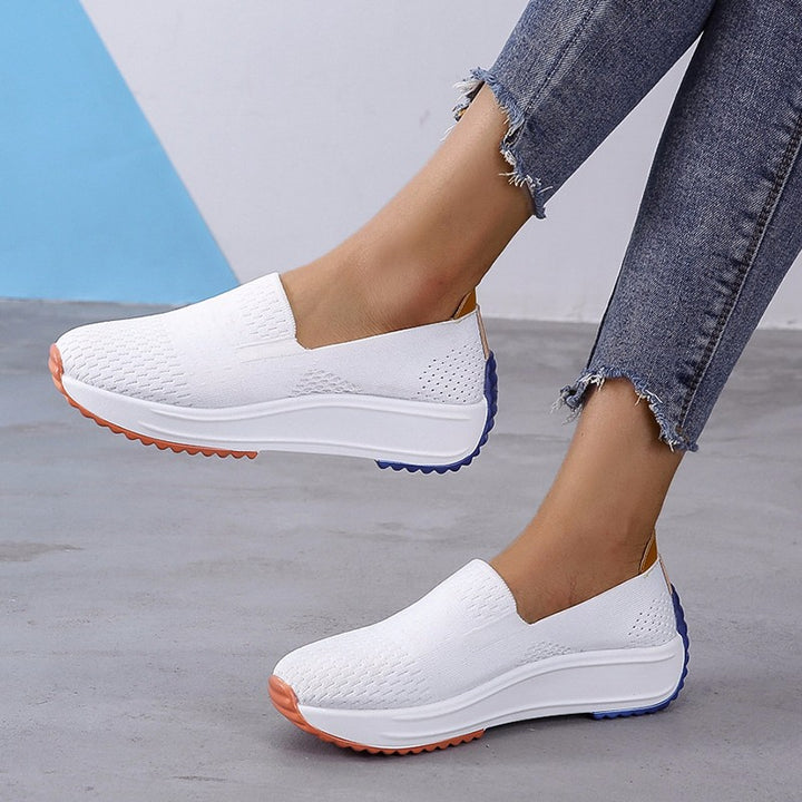Breathable slip-on sneakers for women with non-slip sole and flexible knit upper Lune London