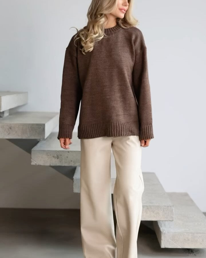 Women thick knit sweater with loose fit and ribbed cuffs Lune London