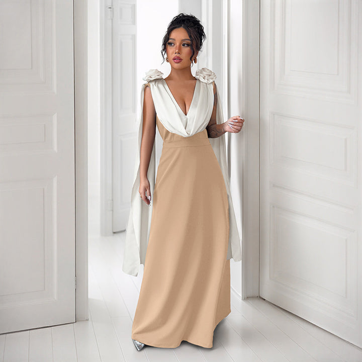 Elegant Maxi Dress for Women with Chic Draped Sleeves and Style