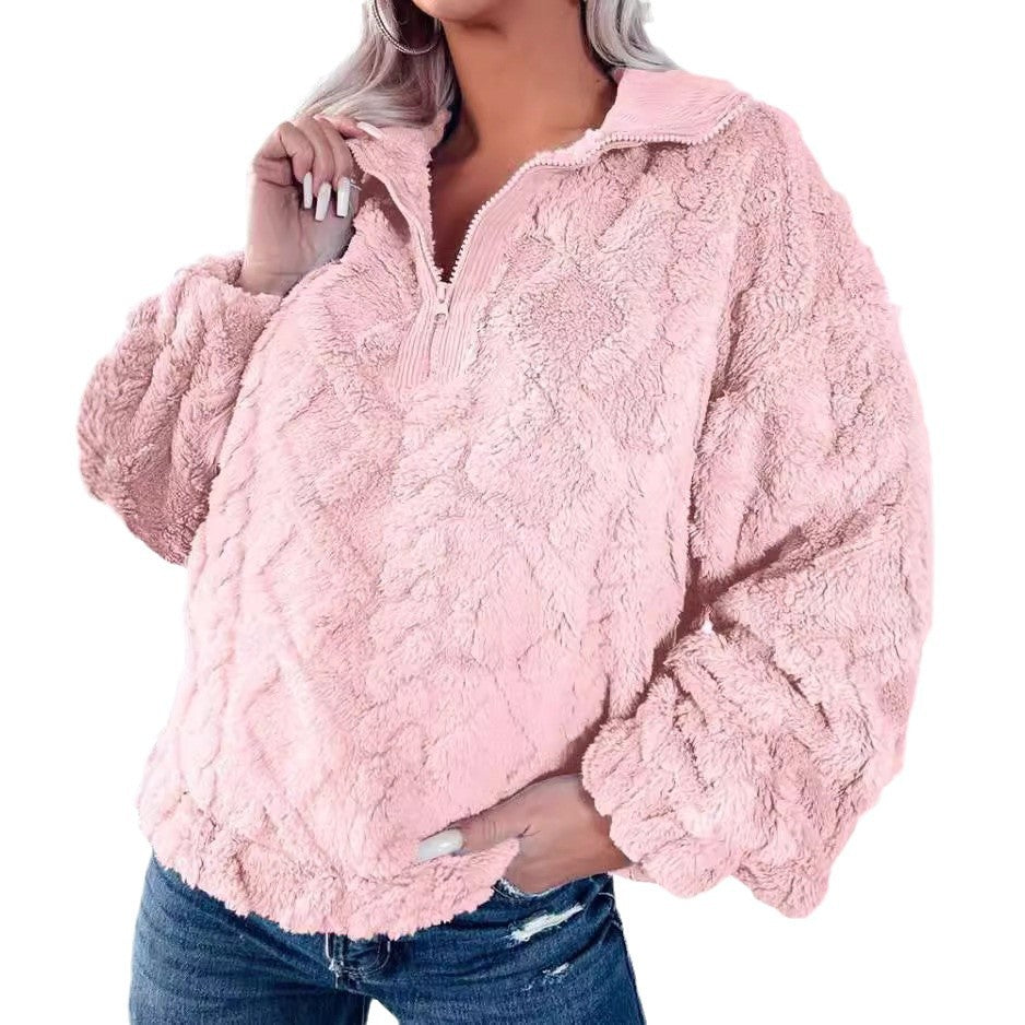 Cozy fleece sweater for women with half-zip and puff sleeves Lune London