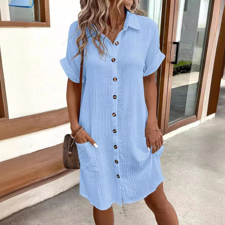 Button-down shirt dress for ladies in breathable cotton with pockets Lune London