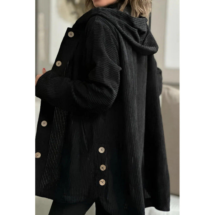 Lune London | Jacket with Hood - Cord - Loose Fit - Medium Length - Button Details