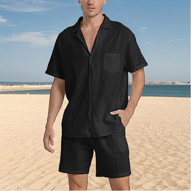 Casual short sleeve shirt for men with textured design and matching shorts Lune London