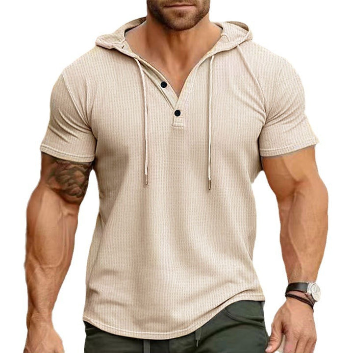 Men's Short Sleeve Hoodie Shirt with Stylish Henley Neckline Lune London