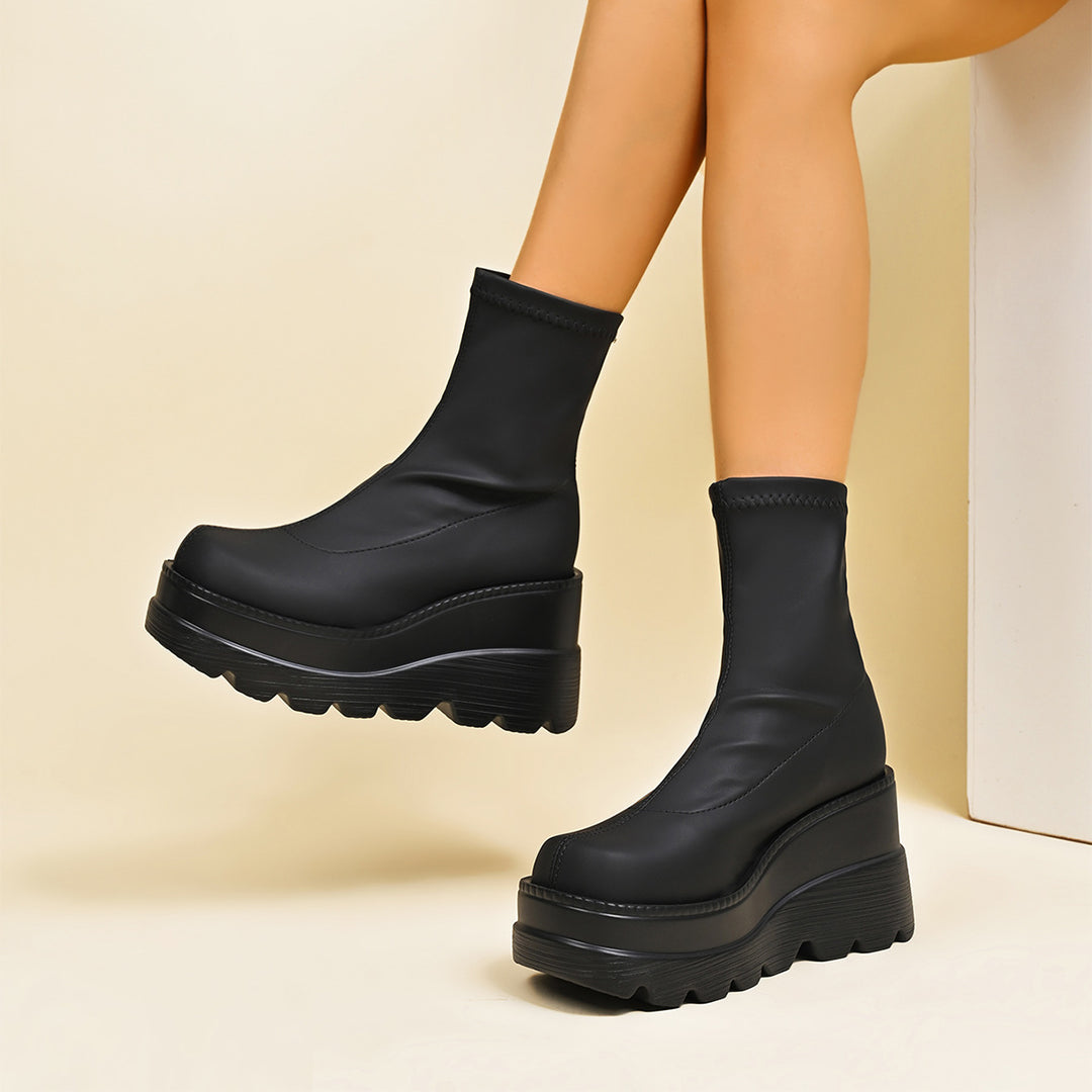 Lune London Women's Double Wedge Heel Ankle Boots