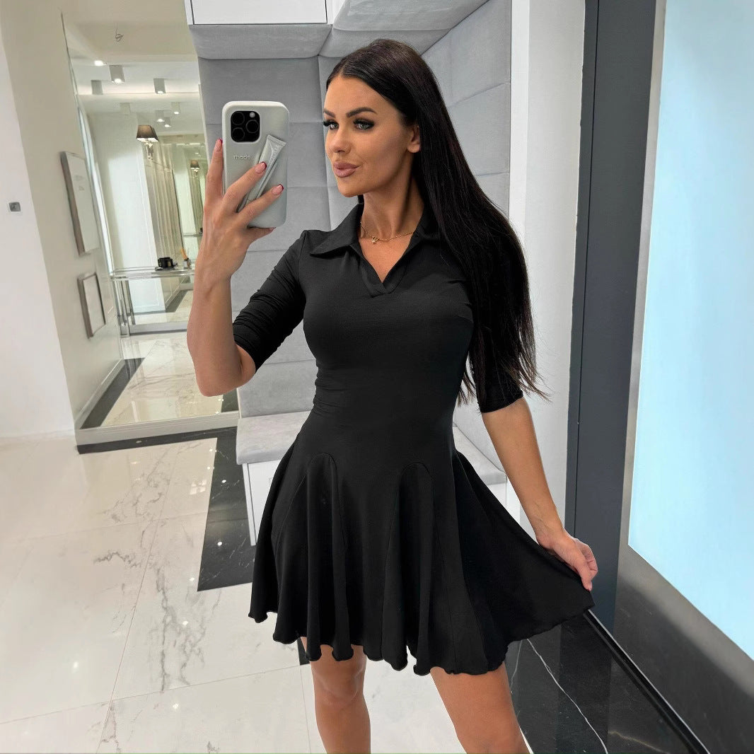 A-line dress for women with polo collar and flared skirt Lune London
