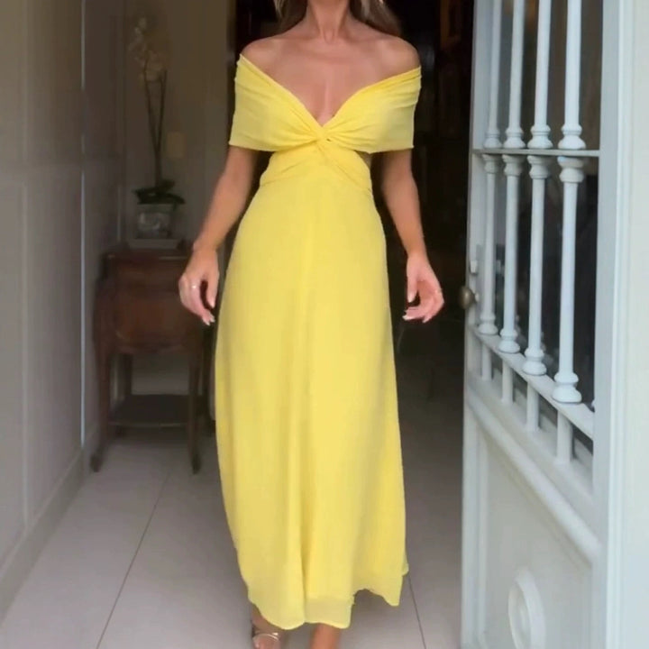 Women's Off-Shoulder Maxi Dress with Draping and Elegant Silhouette