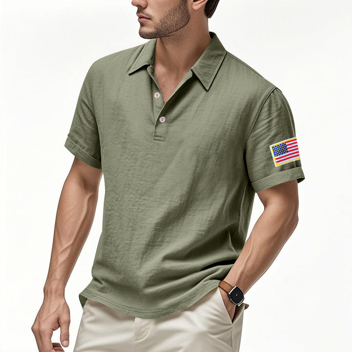 Men's sporty polo with American flag pattern and moisture-wicking technology Lune London