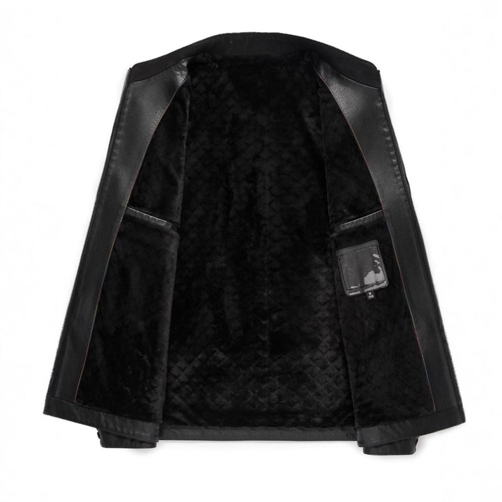 Casual faux leather jacket for men with a modern high collar and chic stylish details