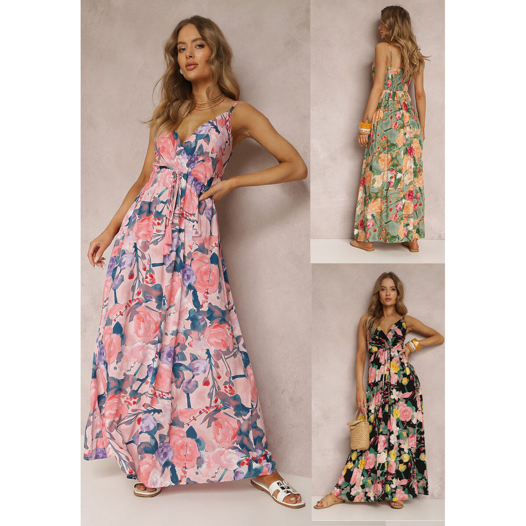 Floral maxi dress for women with tie belt Lune London