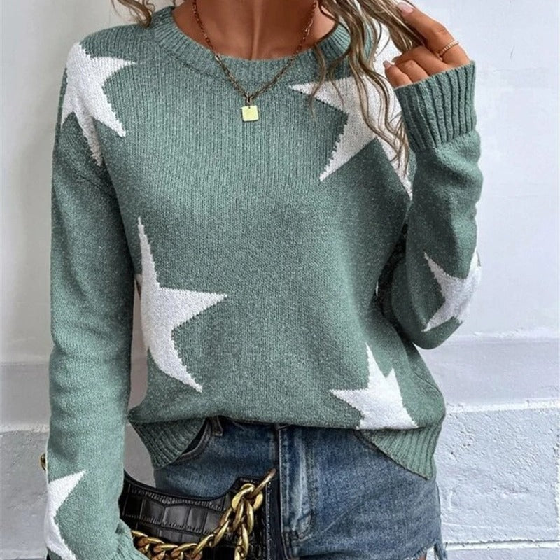 Knit sweater for women with a striking star pattern and round neck Lune London