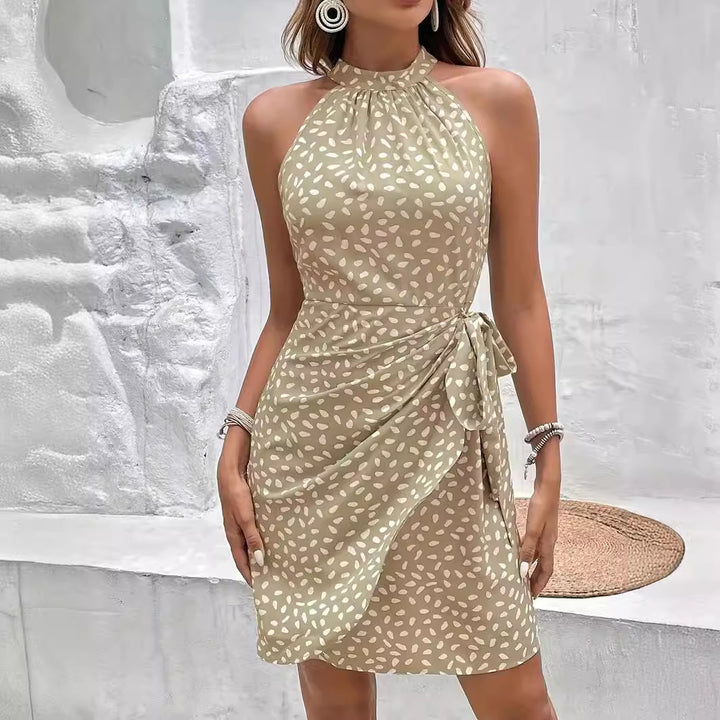 High waist wrap dress for women with elegant halter neck Lune London