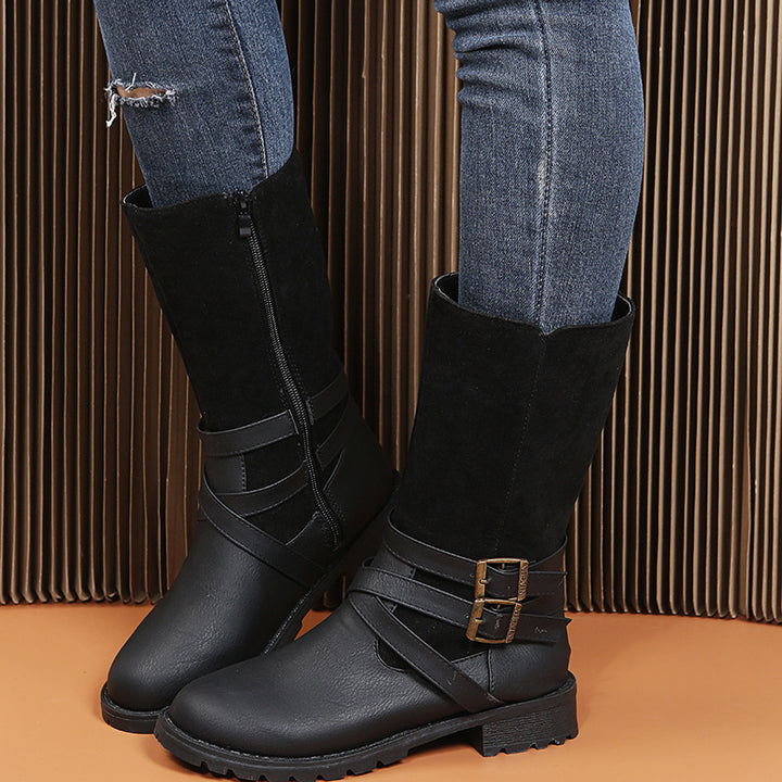 Elegant women's boots with a fashionable crisscross bandage design and a sturdy sole Lune London