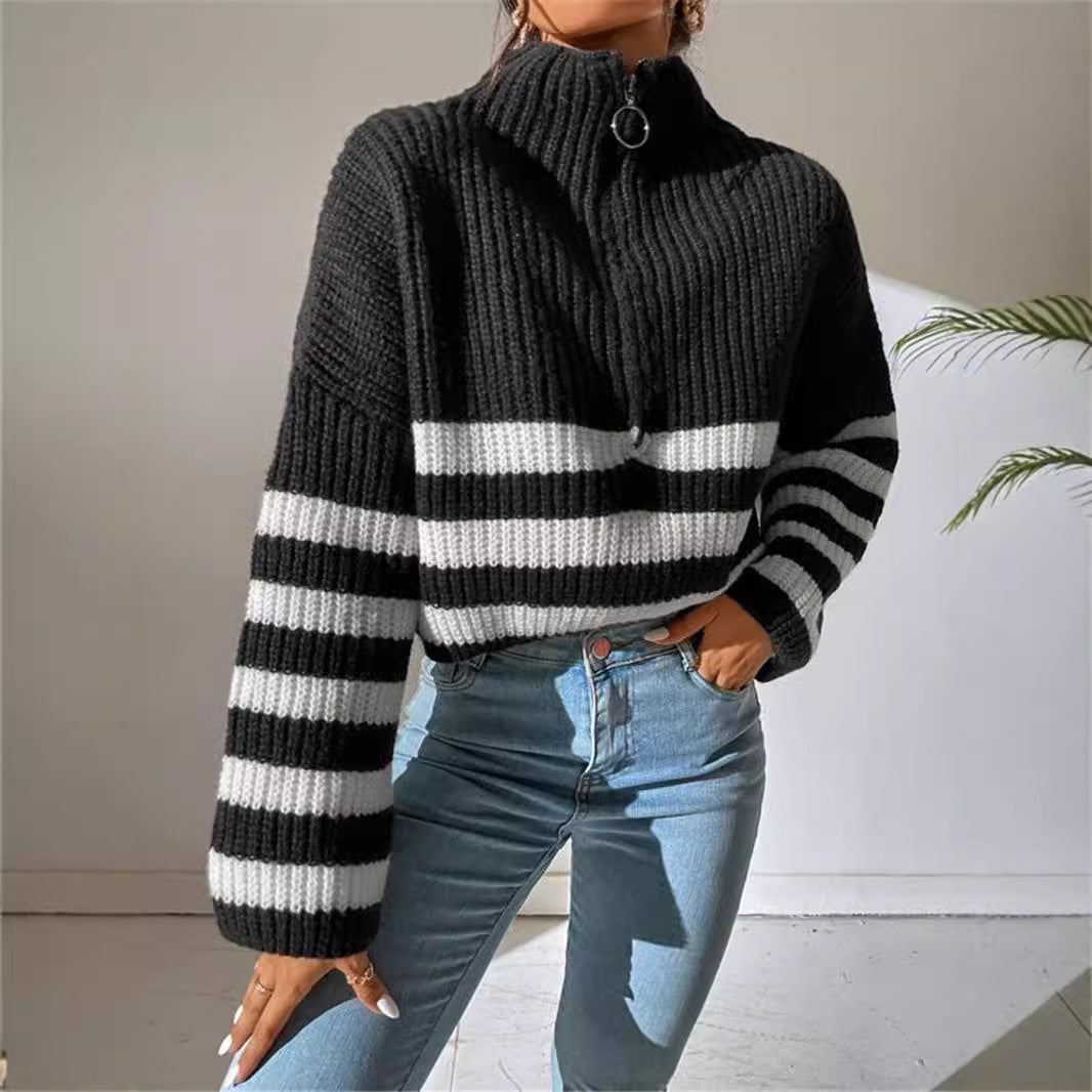 Women's hoodie with textured knit pattern and trendy stripes Lune London