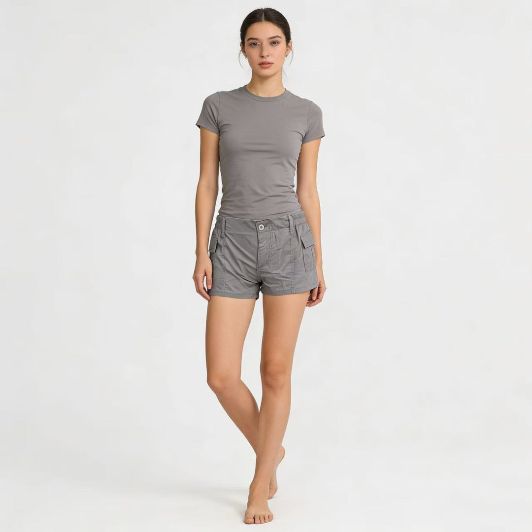 Women's cargo shorts with functional side pockets and elastic waistband Lune London