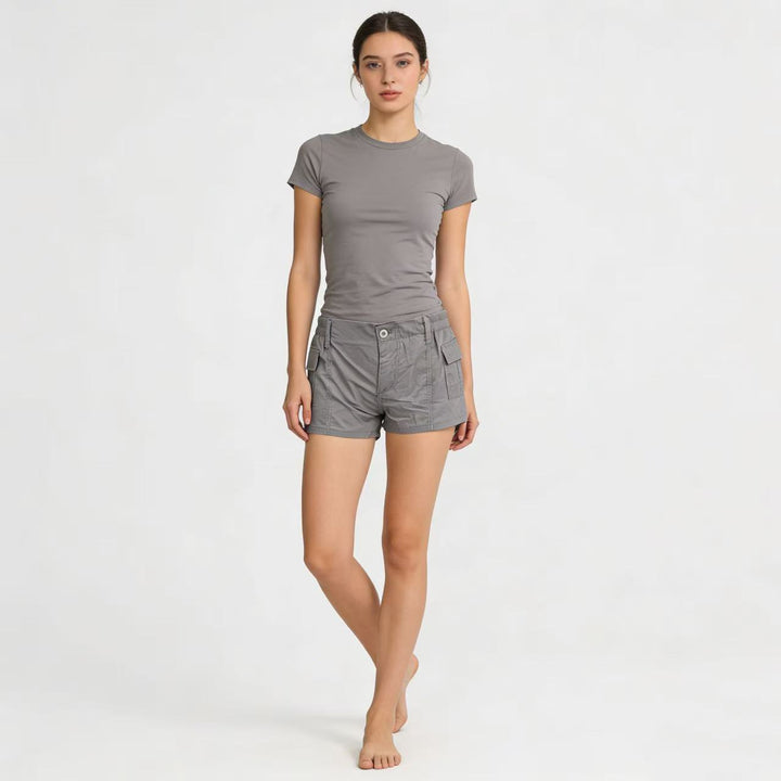 Women's cargo shorts with functional side pockets and elastic waistband Lune London
