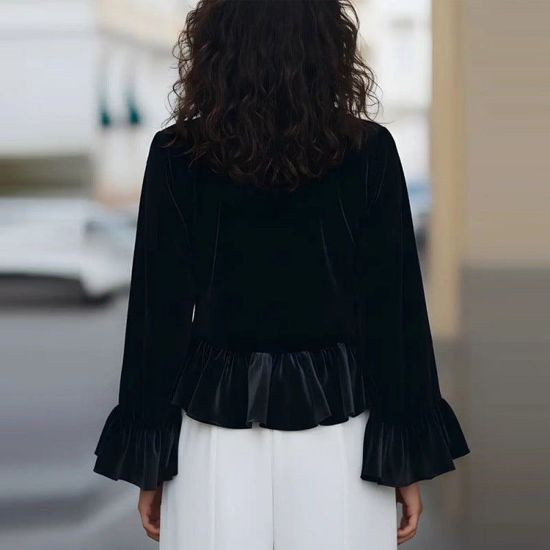 Women's Flowing Top with Ruffle Details and Long Sleeves Lune London