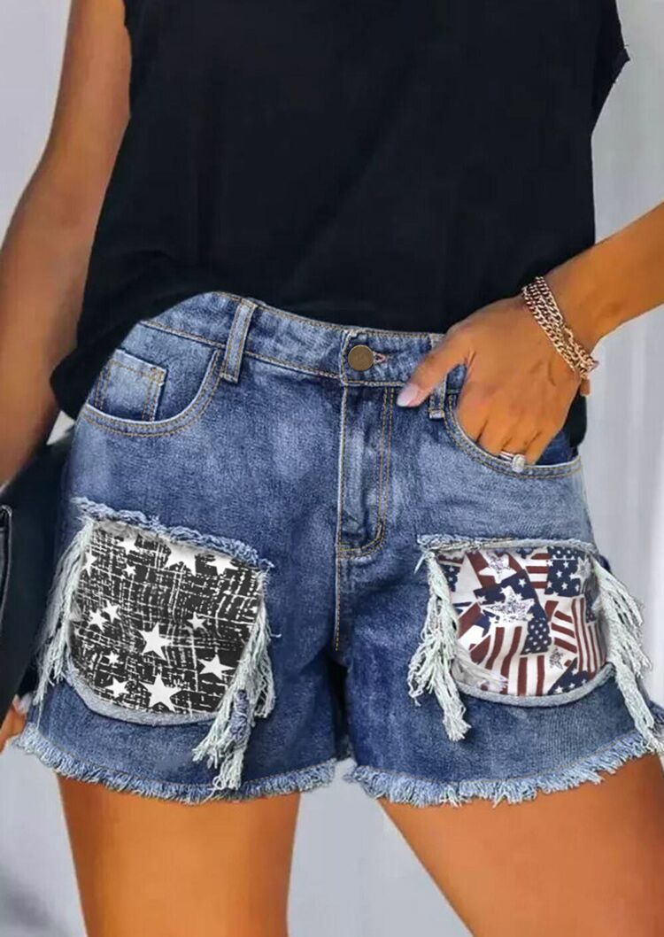 Women Destroyed Denim Shorts with frayed pockets and trendy patches Lune London