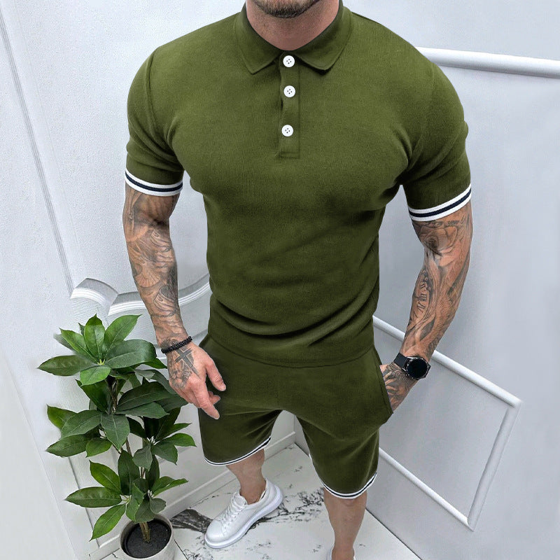 Men's Short Sleeve Sports Set with High-Quality Contrast Stripes and an Elastic Waist Lune London