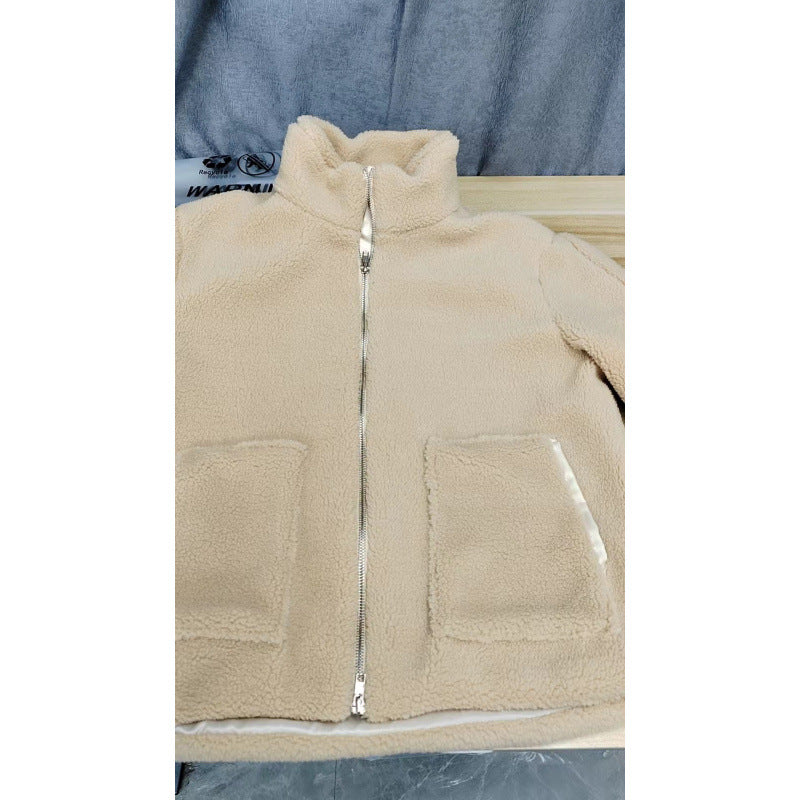 Ladies Teddy Fur Jacket with Large Collar and Zipper Lune London