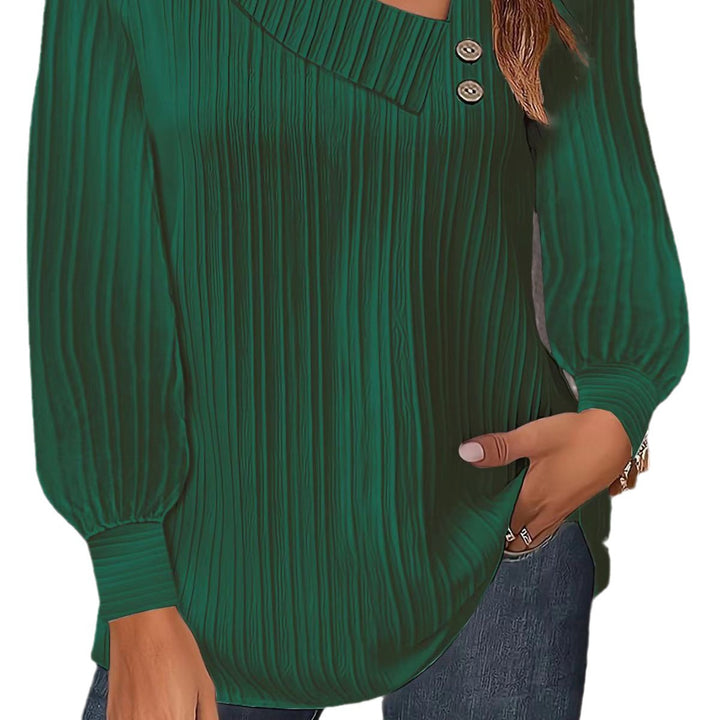 Ladies long sleeve trendy T-shirt with pleated texture and decorative buttons Lune London