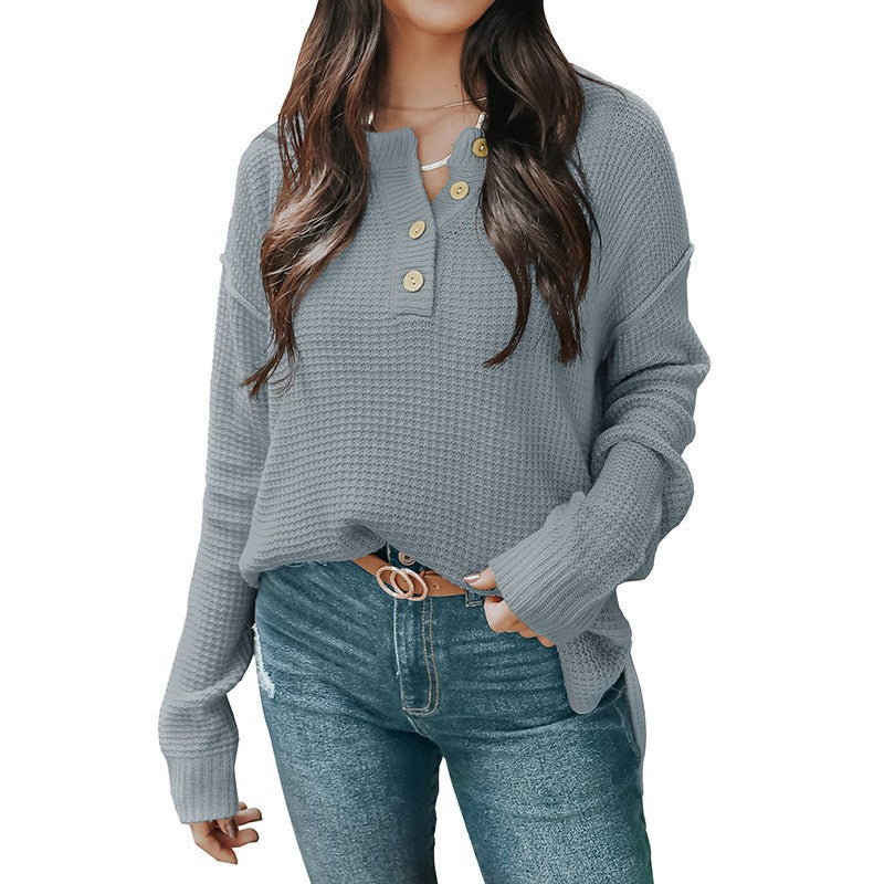 Casual oversized sweater for women with button placket and textured material Lune London