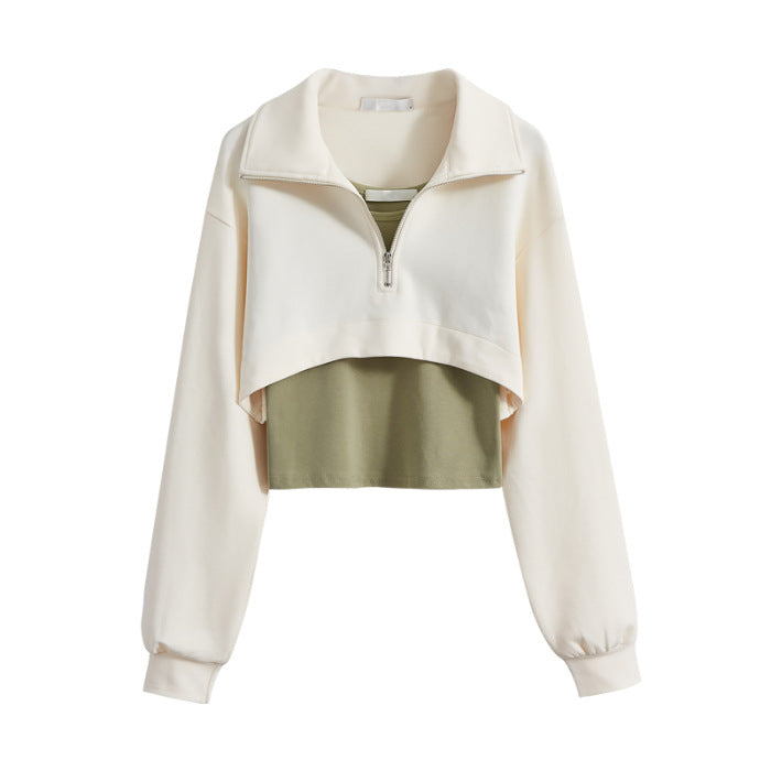 Ladies fashionable cropped sweatshirt with high collar and zipper Chic & Stil