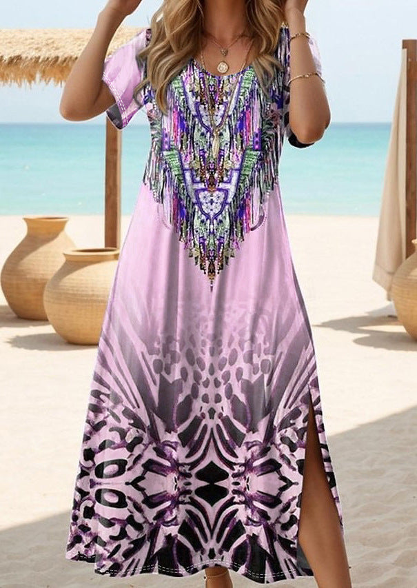 Maxi beach dress for women with a unique ethnic design and chic side slits