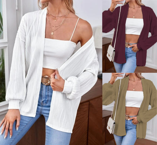 Ladies Casual Cardigan in textured material with wide sleeves Lune London