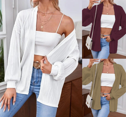 Ladies casual cardigan in textured material with wide sleeves Lune London