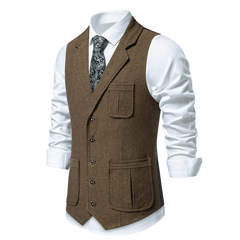 Classic herringbone design men's suit vest with practical pockets Lune London