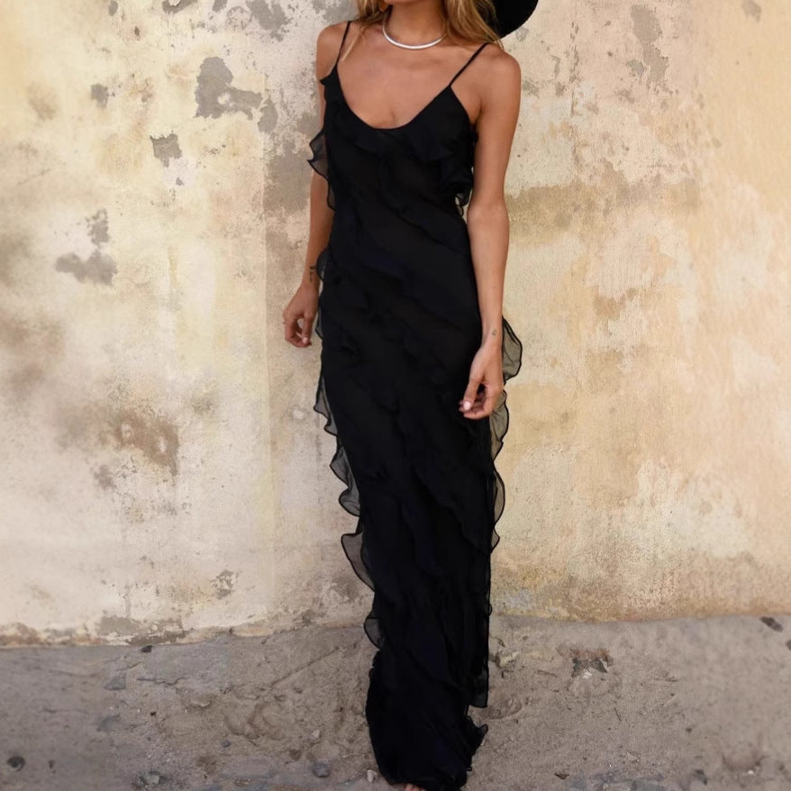 Ladies Elegant Maxi Dress with Refined Ruffle Details Chic and Style